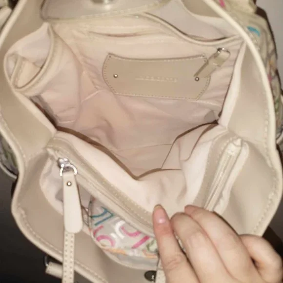 NWT Liz Claiborne Handbag, khaki with multi color LC's, - Picture 15 of 16